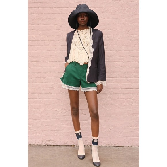 SOI Studio Pants - Emerald Green Lace Trim Tailored Shorts Designer Made In Italy SOI Studio S/M